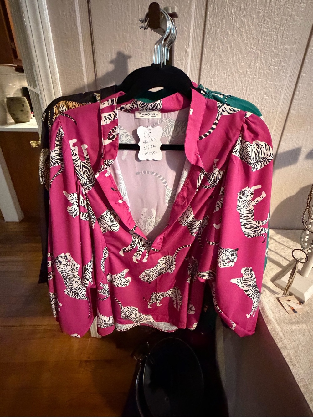 Caroline Constas Fuchsia Tiger-Print V-Neck Blouse